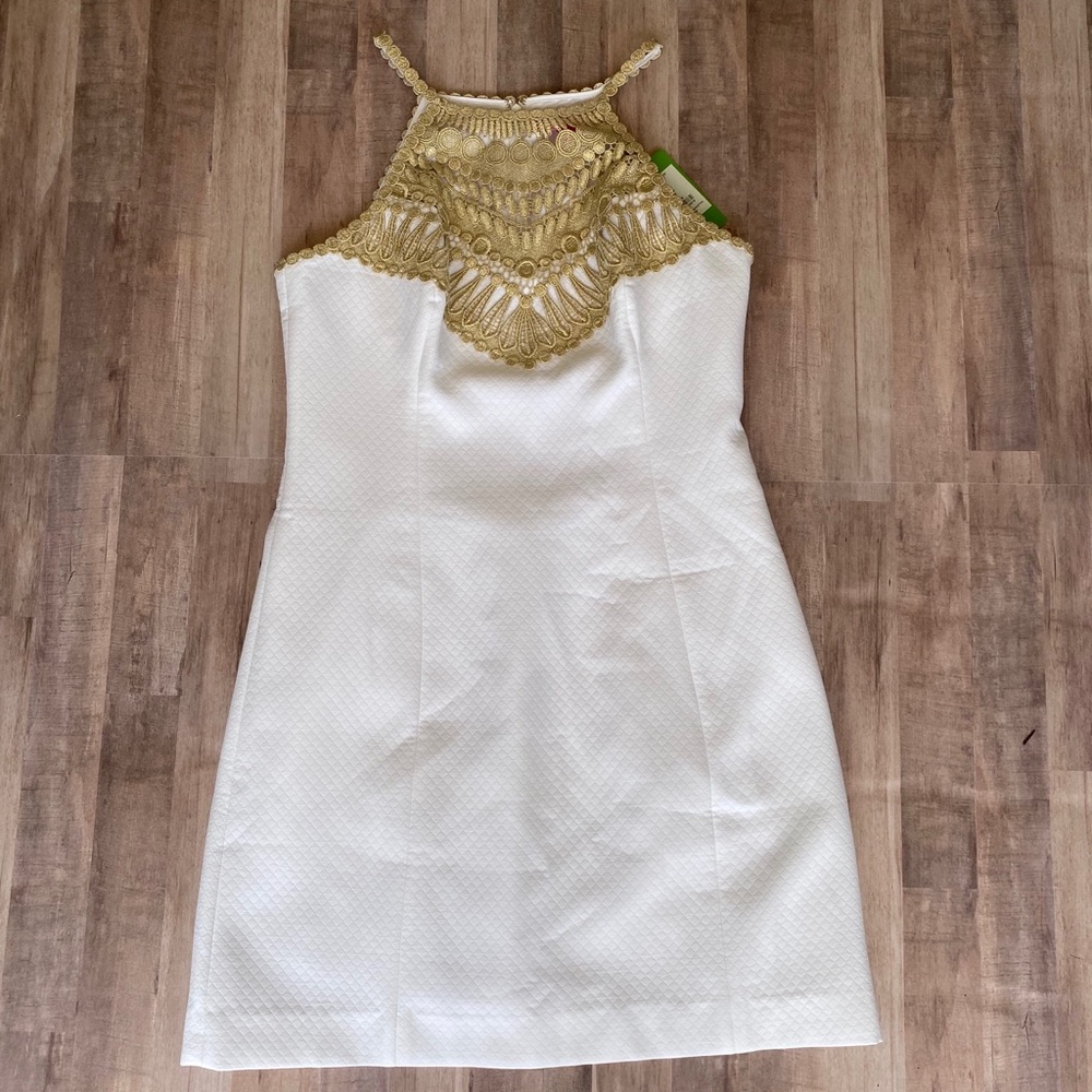 Lilly Pulitzer Pearl Shift Dress White Gold 8